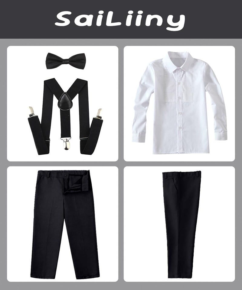 SaiLiiny Suits for Boys 4 Piece Slim Fit Outfits Sets Black Kids Formal Dresswear Clothing with Suspender Size 7 - Image 2